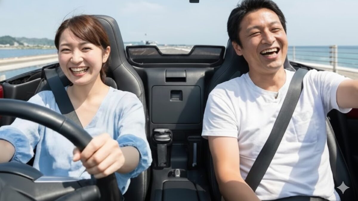 仲良く運転する夫婦