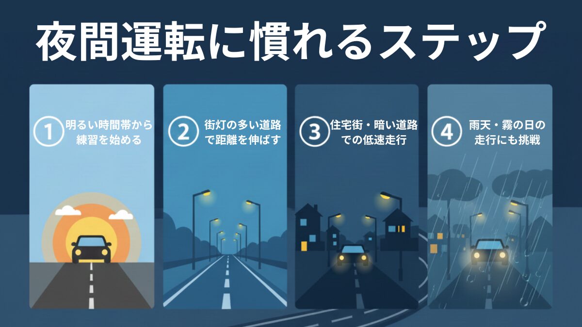 夜間運転に慣れるステップ