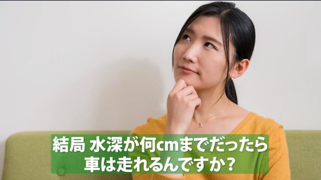 水深が何㎝までだったら車は走れるのか考えている女性